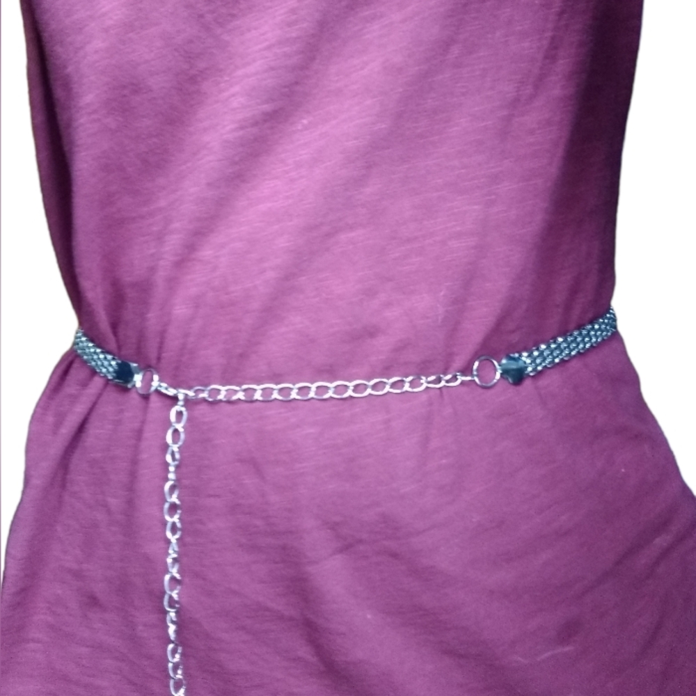 Silver Large Faux Pearl Waist Belt Skinny Chain - Picture 6 of 6